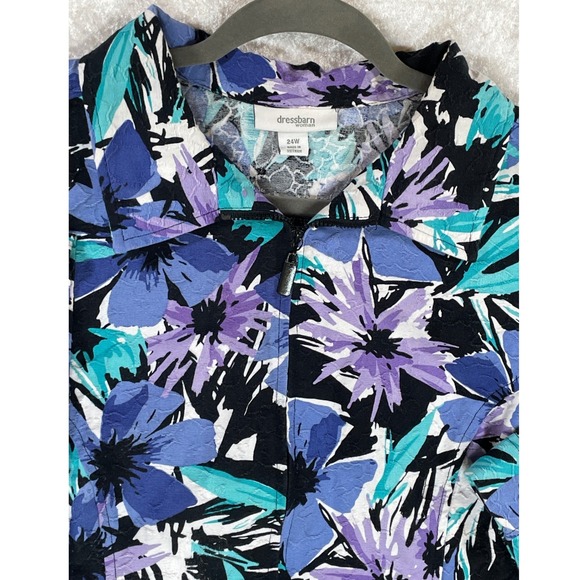Dressbarn Woman Jackets & Blazers - Dressbarn Woman Floral Zip Up Jacket Womens 24W Blue Purple Cotton Matelasse